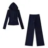 Conjunto de Ropa Deportiva de Yoga Cálida de Terciopelo Nuevo Otoño e Invierno Conjunto de Dos Piezas Versátil Sudadera con Capucha Adelgazante Chaqueta Pantalones Rectos de Pierna Ancha