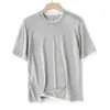 Sencilla y elegante, ideal para ir al trabajo, camiseta de punto de manga corta estilo dos piezas falsas 100% Lyocell, top de cuello redondo con bloques de color para verano