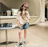 Exportación Transfronteriza Popular Ropa Infantil de Algodón Puro Camisetas de Niñas Manga Corta Infantil Mediana y Grande Tops de Niñas Manga Media Ropa de Verano a la Moda