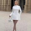 Vestido Sexy de Color Sólido Transfronterizo Europeo y Americano Deseo Puro Alto Nivel Otoño Nuevo Cintura Popular Estilo Hermana Real Falda