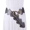 Cinturón Metálico Retro Europeo y Americano Desgastado Empalmado Remaches Cinturón Decorativo Estilo Étnico Versátil para Mujer Cinturón Ancho Calado