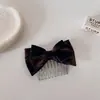 Pente de Cabelo Alto Fofo com Laço Xadrez para Mulheres 2026 Novo Estilo Pente para Inserir na Franja Presilha de Cabelo para Arrumar Fios Soltos
