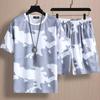 Fábrica atacado verão camuflagem terno esportivo masculino respirável de secagem rápida roupas esportivas masculinas de manga curta camiseta casual de duas peças