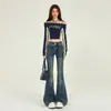Otoño/Invierno 2024 Cintura Alta Estilo Americano Retro Hebilla Doble Elástico Ajustado Slim Fit Jeans para Mujer