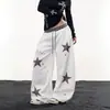 Calça pantalona bordada com estrela estilo retrô americano para homens e mulheres, corte solto, cintura natural, casual, calça de dança jazz estilosa para o outono