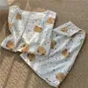 Celebridade da internet verão novo algodão nuvem pijama feminino solto gola redonda manga curta conjunto de shorts verão pode ser usado fora de casa roupas