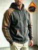 Sudadera con capucha y cremallera de bloques de color para hombre, talla europea, chaqueta cálida de invierno con forro polar grueso para comercio transfronterizo