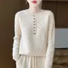 Suéter de lana de siete agujas 10 engrosado, cuello redondo, cierre de media botonadura, estilo retro, nueva capa interior de punto trenzado otoño/invierno