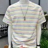 Nueva Camiseta Fresca de Manga Corta con Rayas 3D para Hombre Verano 2026 Moda Bloque de Color Casual Holgada Top de Media Manga