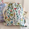 Bolsa de Tela de Algodón Estampada Estilo Fresco con Cordón para Viaje Perezoso, Almacenamiento de Cosméticos, Ropa Interior, Zapatos y Calcetines, Bolsa Portátil con Cordón