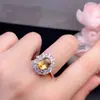Anel de Cristal Amarelo Atrai-Riqueza Natural Corpo Totalmente Limpo Pedra Solta para Rosto Especificação 7*9mm Banhado a Prata de Lei S925