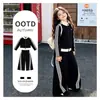 Nuevo conjunto deportivo para niñas 2026: conjunto elegante y moderno de dos piezas a rayas con cuello alto y cremallera para chicas mayores, perfecto para otoño