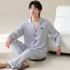 Pijama de Seda de Hielo Delgado de Manga Larga para Hombre de Verano, Trajes de Ropa con Aire Acondicionado de Talla Grande, Ropa Casual Suelta para el Hogar de Primavera y Otoño