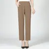 Pantalones de verano cropped para mujer de la abuela, pantalones finos de pierna recta, holgados y adelgazantes, pantalones de cintura alta para mediana edad y personas mayores, pantalones casuales
