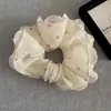 Goma para el pelo de estilo vintage francés con estampado de encaje, de tacto de alta gama, elegante pasador de perlas para coletas y moños