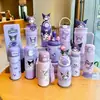 Termo de Paja Kuromi Sanrio para Niños, Taza de Agua Portátil con Popote para Niñas, Estudiantes de Primaria para Ir a la Escuela