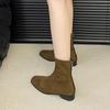 Botines Retro de Gama Alta para Mujer Primavera y Otoño 2025 Botines Individuales Tacón Grueso Botas Ajustadas Botines Pequeños de Gamuza Francesa