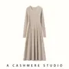 Siempre hermoso~ Vestido de punto acanalado de cachemira de cuello redondo para otoño e invierno para mujer, vestido base de suéter de manga larga, falda larga interior