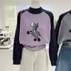Suéter Pulôver Jacquard de Pônei Cartoon Novo Inverno 2025 Ano Novo Macio e Aconchegante Patchwork Color Block Gola Alta Raglan para Mulheres