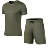 Moda Transfronteiriça Masculina Manga Curta Placa Leve Cor Única Malha Terno de 2 Peças Verão Casual Corrida Fitness Roupa Esportiva