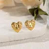 Pendientes de Acero Inoxidable con Forma de Lazo Transfronterizos Europeos y Americanos, Pendientes Versátiles de Acero de Titanio Dorados en 18K para Mujer, Pendientes de Corazón de Gama Alta
