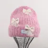 Gorro de punto con lazo tridimensional de estilo coreano para mujer, gorro de lana cálido de invierno, estilo ins, dulce, engrosado