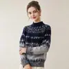 Suéter de Lã Tricô Fair Isle Vintage para Mulheres, Gola Redonda, Estilo Étnico, Caimento Solto, Casual, Peça Base para Outono/Inverno