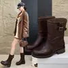 Botas de Moda Retro hasta la Pantorrilla con Hebilla Nuevo Estilo Británico Elegante Caballero 2026 Primavera/Otoño Botas Versátiles de Cuero Sintético para Mujer
