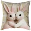 Funda de Almohada de Pascua de Animales Lindos, Funda para Cojín de Sofá con Bordado de Imitación de Conejo, Decoración de Pascua