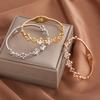 Pulsera de Acero de Titanio con Galvanizado al Vacío que No se Desvanece para Mujer, Pulsera de Trébol de Cuatro Hojas y Corazón de Lujo Ligero a la Moda Llena de Diamantes, Joyería de Alta Gama
