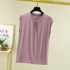 Camiseta de Algodón Estilo Coreano Elegante Oversize de Talla Grande para Mujer, Manga Corta Suelta con Cuello Redondo, para Commuter, Verano 2025