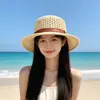 Sombrero de Paja Casual Estilo Francés para Mujer, Sombrero Plano Vintage Británico Calado, Sombrero de Sol para Playa de Verano