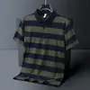 Camiseta de Manga Corta Ajustada con Cuello de Solapa de Nuevo Estilo de Verano para Hombres Jóvenes, Camiseta Polo Rayada de Algodón, Camiseta Casual de Negocios
