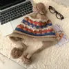 Gorro de Punto Estilo Fair Isle para Mujer con Circunferencia de Cabeza Grande para Otoño e Invierno, Gorro de Lana Estilo Étnico para Protección contra el Frío y Calidez, Gorro con Pompón para Adelgazar la Cara y Protección de Orejas