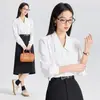 Camisa de Gasa Elegante de Manga Larga Azul, Estilo Nuevo de Primavera y Otoño, Corte Ajustado, para Viajar, Entrevistas, Ropa de Trabajo, Profesional, para Mujer