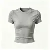 Cuello redondo, corto, ajustado, hombro normal, manga corta, para mujer, alta elasticidad, cintura alta, adelgazante, color liso, prenda interior, top ajustado, top de yoga