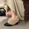 Botas de Cano Curto Peludas Estilo Coreano com Salto Alto Grosso e Forro de Lã para Aquecimento, Botas da Moda, Novas Botas de Bico Fino para Outono e Inverno 2026