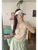 Camiseta Casual de Manga Curta com Gola Meio Aberta Estilo Coreano para Mulheres, Primavera 2026, Slim Fit Versátil, Malha Canelada, Top Curto, Preto