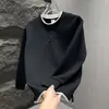 Sudadera Sencilla de Dos Piezas Falsas para Pareja 2025 Cuello Redondo Color Puro Versátil Diseño de Nicho Americano Estilo Europeo y Americano Superior Gris
