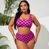 2026 Nuevo Bikini Transfronterizo Europeo y Americano de Amazon para Mujer Tallas Grandes Moda Estampado de Cuadros Bustier Push-Up Traje de Baño