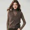 Cardigan Colete de Tricô com Fios Irregulares de Caxemira e Seda com Decote V Feminino Novo Estilo Simples Peça de Roupa Externa Sem Mangas Colete Camada Jaqueta