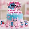 Decoración de Bandera para Pastel de Stitch Accesorios Suministros Rosa Lilo y Stitch Bandera para Pastel de Cumpleaños Decoración de Fiesta