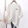 Camiseta de manga corta holgada de algodón puro para mujer, estilo coreano, moderna para primavera y verano, nuevo top de manga media de longitud media, blanco de moda