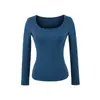 3540-Estilo Puro Deseo Moda Chica Atractiva Cuello Cuadrado Manga Larga Camiseta para Mujer 2025 Nueva Sexy Top Básico Forrado de Polar