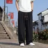 Pantalones Rectos de Verano para Hombre Estilo Chino, Arruga Flor de Durazno, Seda de Hielo Fresco Transpirable, Talla Grande, Pantalones de Pierna Ancha