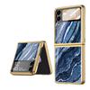 Aplicable a la carcasa del teléfono móvil Samsung GalaxyZ Flip4, pantalla plegable de mármol, carcasa de vidrio galvanizado resistente a caídas Flip4