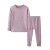 Conjunto de Ropa Interior Térmica para Niños Doble Cara de Felpa Ropa de Otoño para Niños Pantalones Terciopelo de Nieve para Niños Mayores Conjunto de Pijama para Niñas