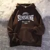 Moletom de Fleece com Capuz Oversized Estampado para Mulheres, Marca Americana de Moda High Street, Blusa Pulôver Casual Solta Tendência