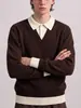 Ropa de Hombre Transfronteriza Estilo Coreano Estilo Old Money Bloques de Color Otoño/Invierno 2026 Holgado Casual Cuello Solapa Manga Larga Tejido de Punto Suéter Artículo Popular