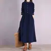 Vestido de Pana de Longitud Media para Mujer, Nuevo Otoño 2026, Holgado, Talla Grande, Bordado Retro, con Cordones en la Cintura, Moldeador
